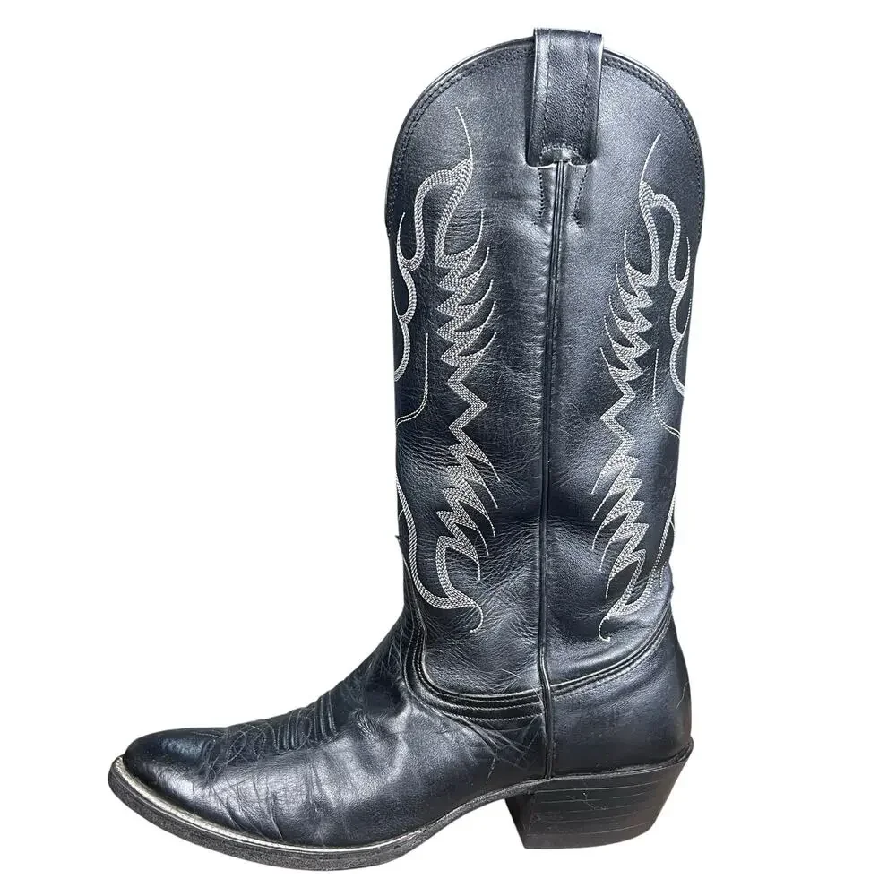 Vintage Nocona Men’s Black Leather USA Cowboy Boots Size 8 D